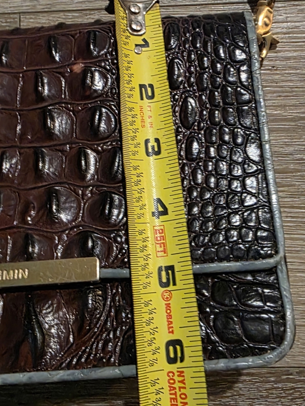 Brahmin Croc-Embossed Brown Leather Crossbody Bag - Picture 12 of 14